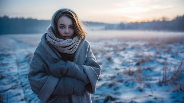 Young woman in winter morning