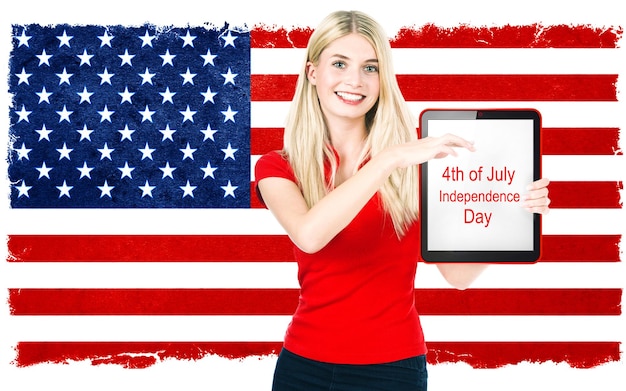 Young woman with american national flag