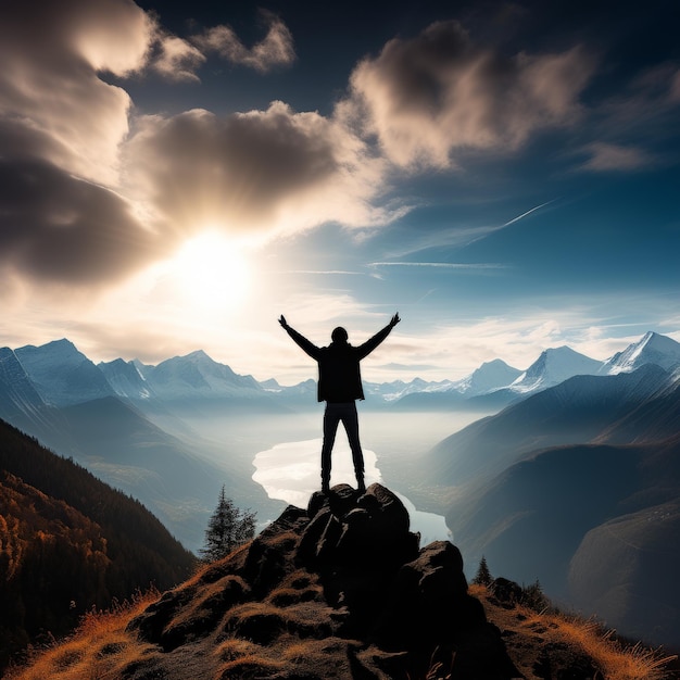 young woman with backpack on mountain top during sunset young woman with backpack on mountain t