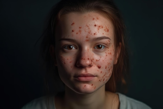 A young woman with bad skin skin with a lot of pimples acne disease acne treatment