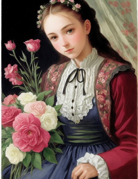 A Young woman with beautiful flowers