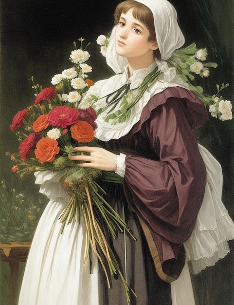 A Young woman with beautiful flowers