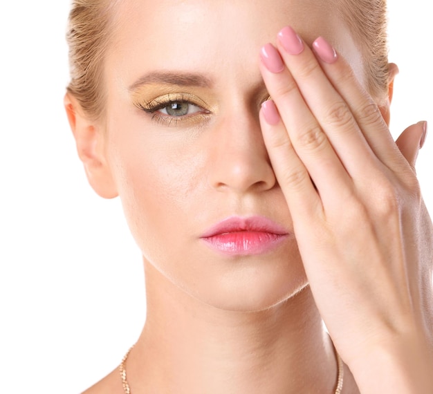 Young woman with beautiful makeup closeup