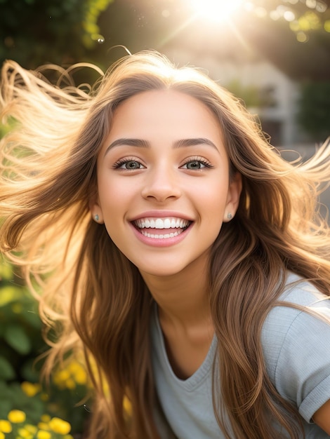 Photo young woman with beautiful smile in the garden