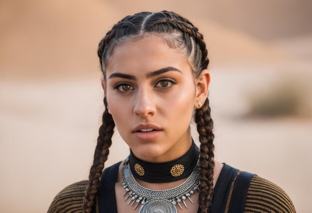 a young woman with braids in the desert