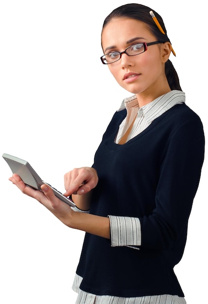 Young Woman with Calculator and Pencil - Isolated