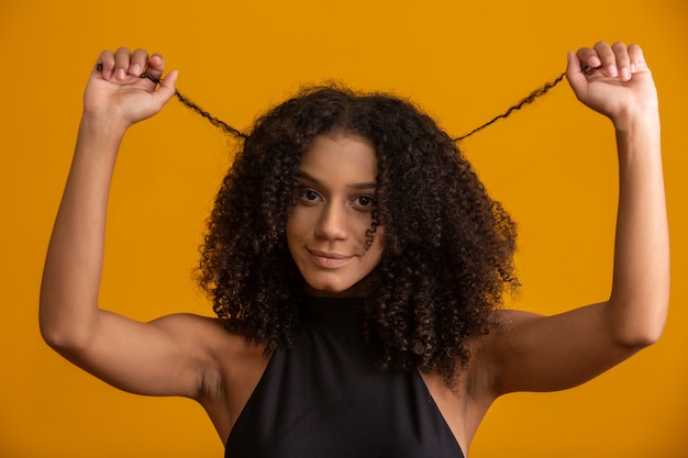 Young woman with curly hair