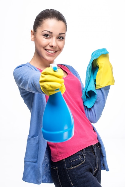 Young woman with detergent