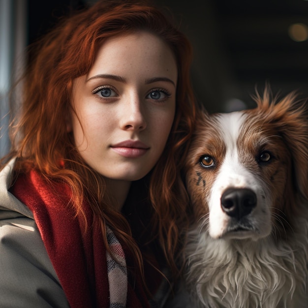 Photo a young woman with dog