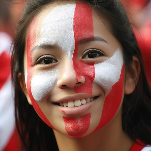 A young woman with a face painted with the flag on her face