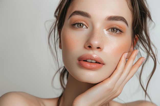 Young woman with fresh skin receiving facial treatment at spa