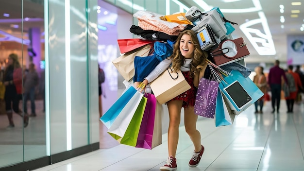 Photo young woman with full shopping bags