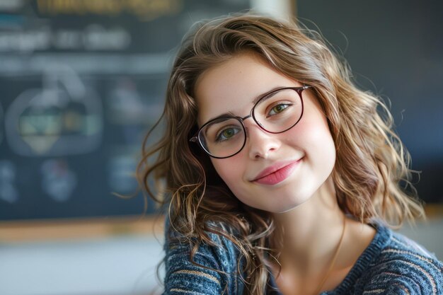 사진 안경을 쓴 젊은 여성 학생 또는 학교 소녀