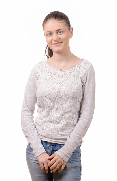 Photo young woman with hair tied isolated on the white