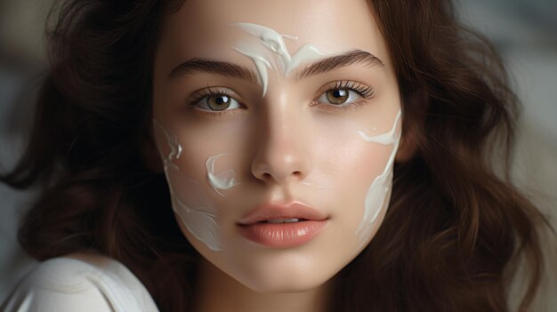 A young woman with a healthy complexion is delicately applying a facial cream in a daily beauty regimen up close