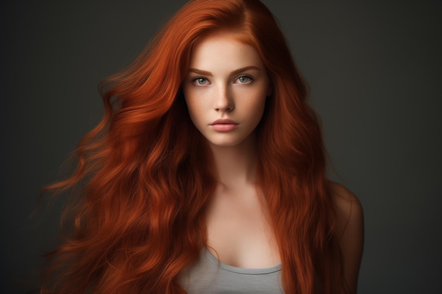 Young woman with healthy long red hair