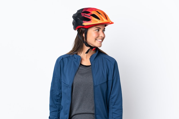 Photo young woman with helmet looking side