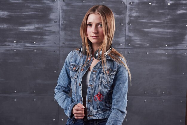 young woman with jeans jacket