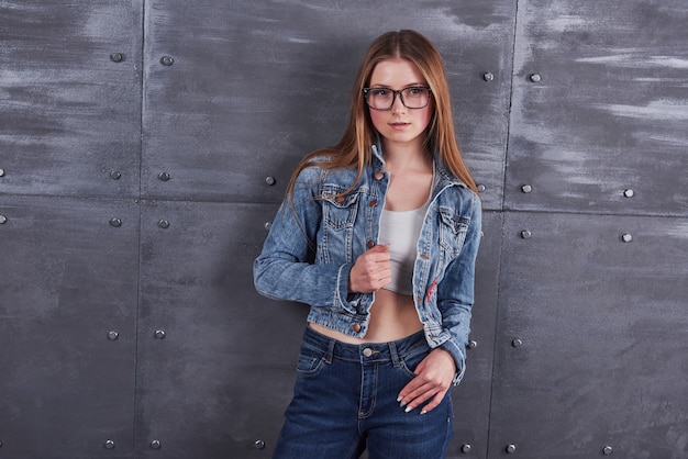 young woman with jeans jacket