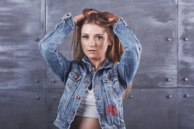 young woman with jeans jacket