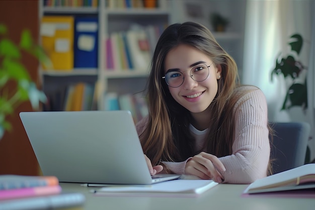 Young Woman with Laptop on Her Desk 1