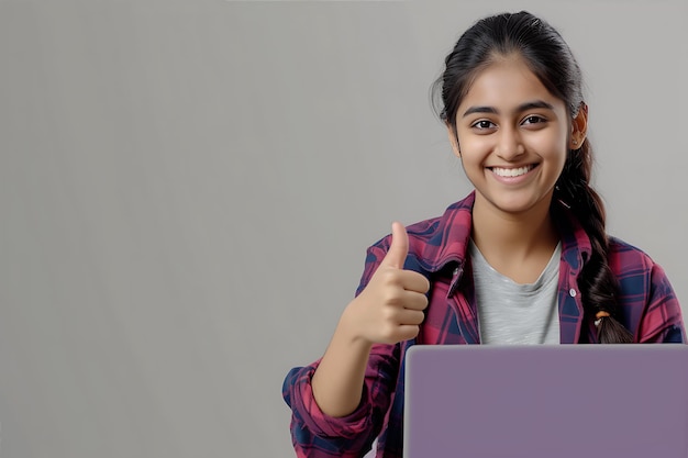 Young Woman with Laptop Showing