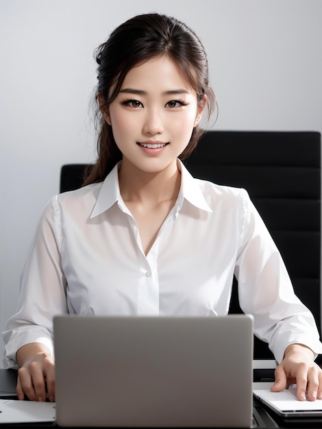 Foto una giovane donna con un laptop aperto ai image with prompt
