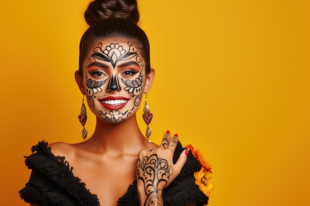 Young woman with painted skull on her face for Mexico s Day of the Dead Generative AI