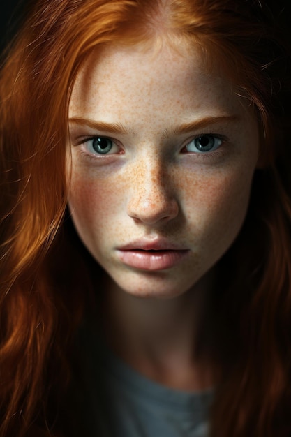 a young woman with red hair and freckles