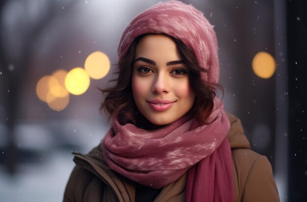 Young woman with a scarf in a winter scene