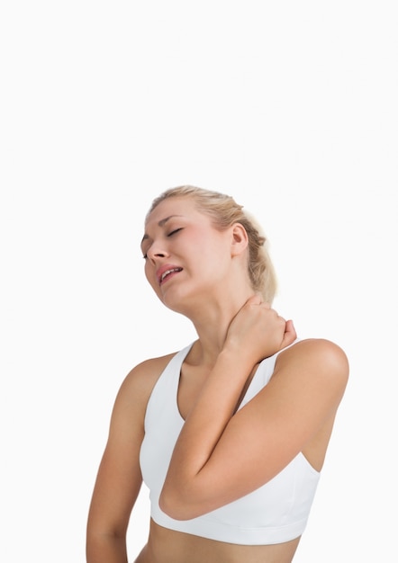 Young woman with severe neck pain