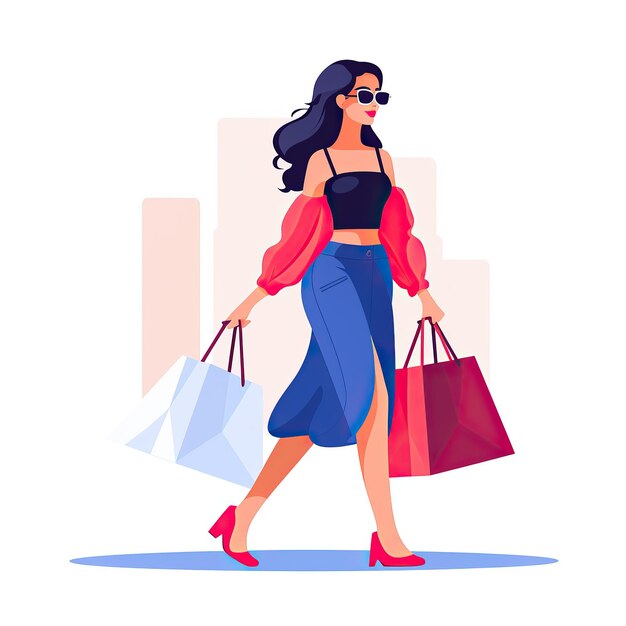 Young woman with shopping bags Vector illustration in a flat style