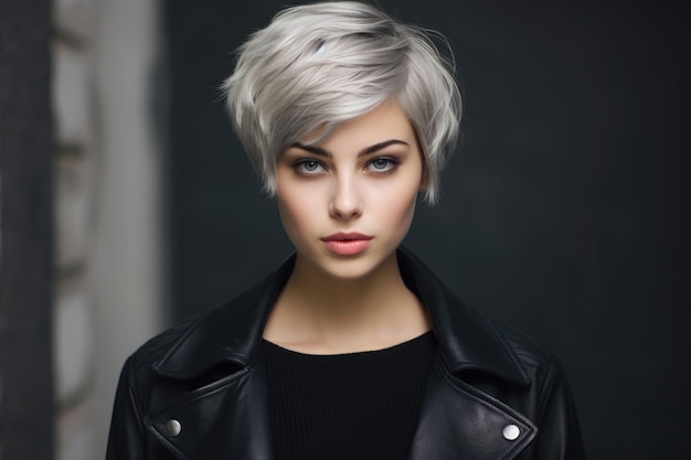 Young woman with short haircut styling closeup