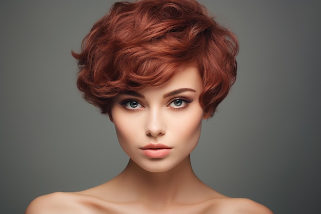 Young woman with short haircut styling closeup