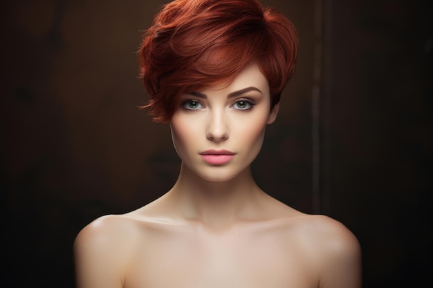 Young woman with short haircut styling closeup