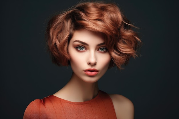 Young woman with short haircut styling closeup