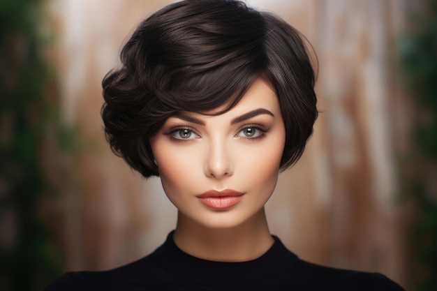 Young woman with short haircut styling closeup