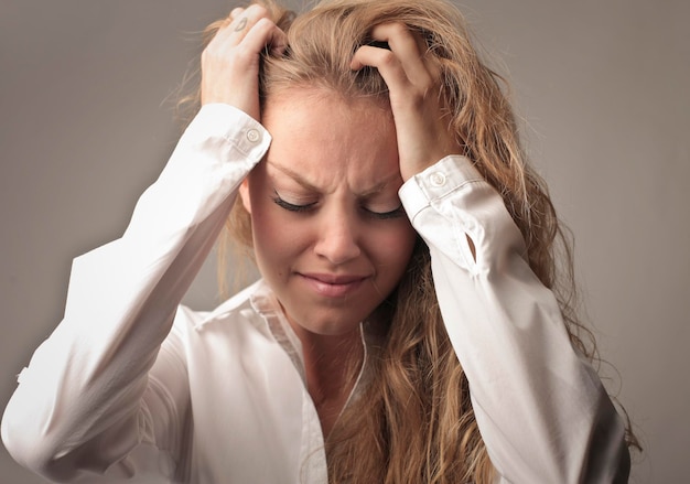 young woman with stressed expression