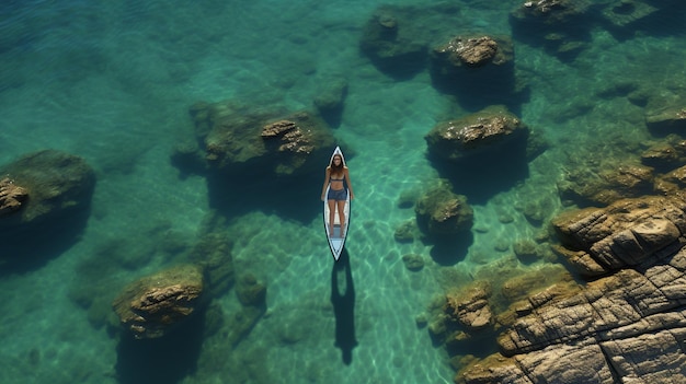 Young woman with a SUP board in sea