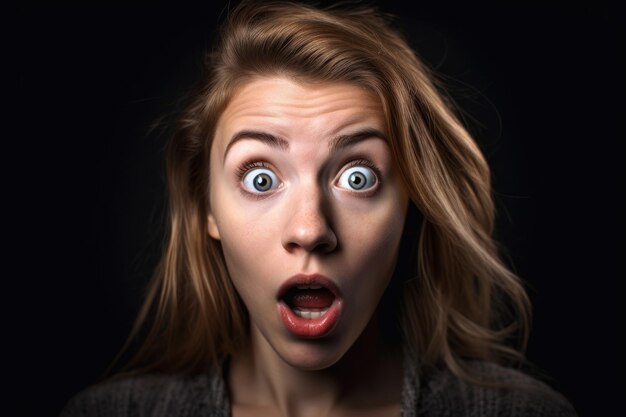 A young woman with a surprised expression on her face