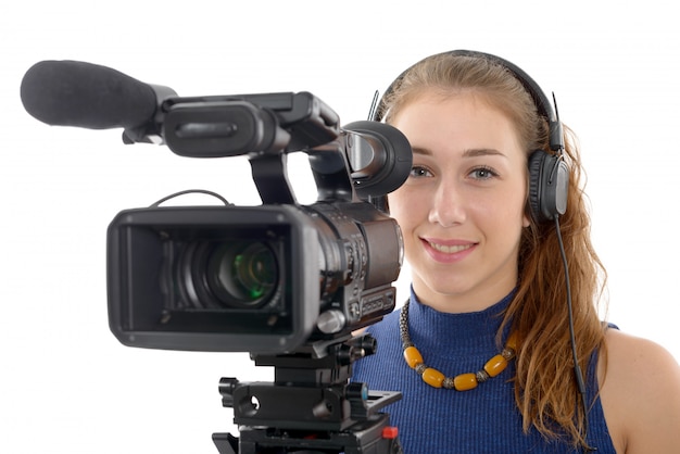 Young woman with a video camera