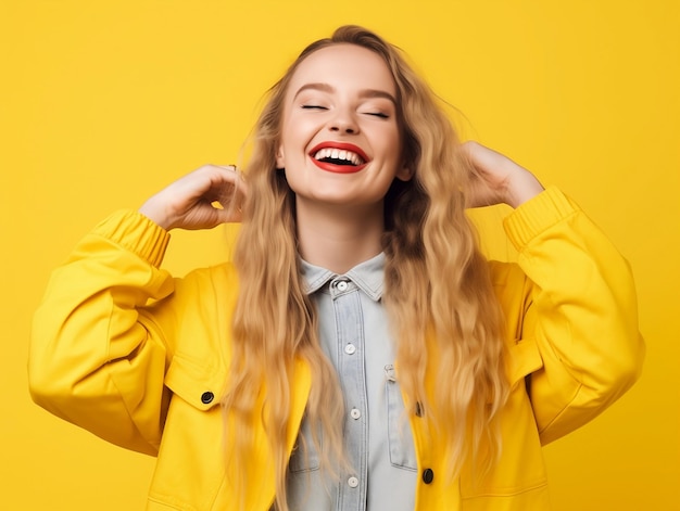 A young woman with a yellow jacket and a yellow jacket