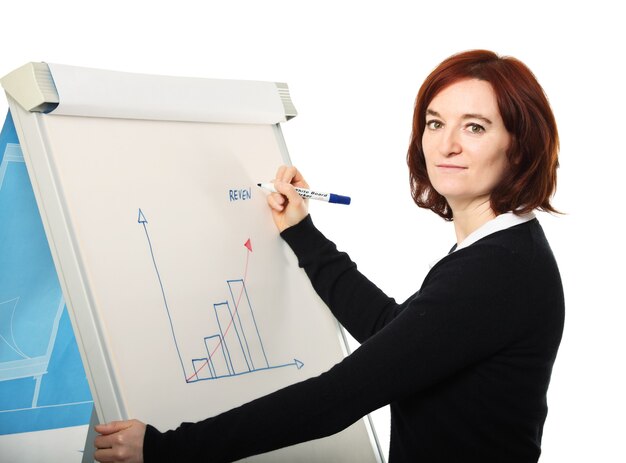 Young woman at work with board and improve chart