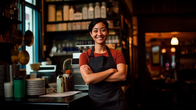 young woman working at the cafe