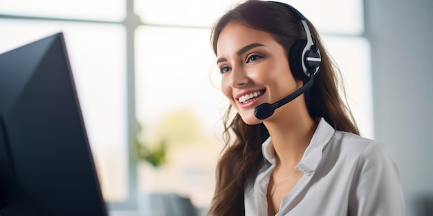 Photo young woman working in a call center with a headset