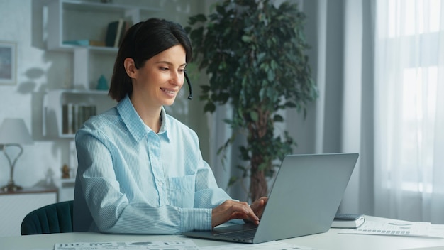 Young woman working in a call center