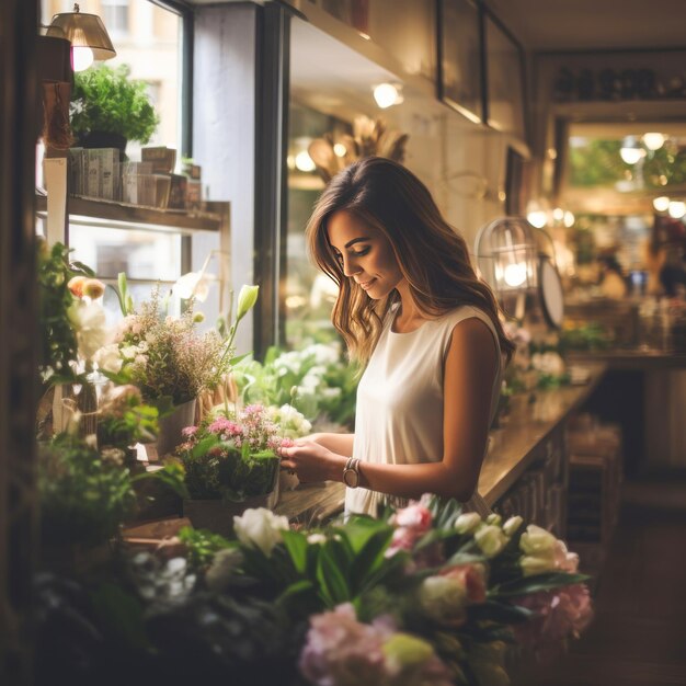 young woman working in the flower shop