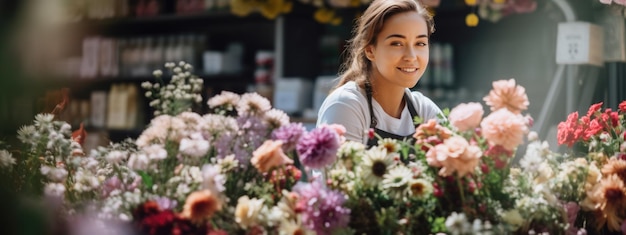 Young woman working in a flower store