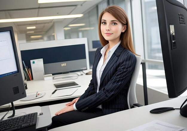 写真 オフィスで働く若い女性