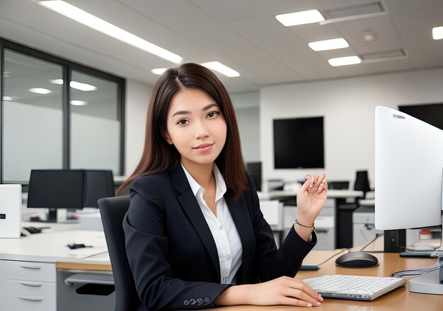 写真 オフィスで働く若い女性